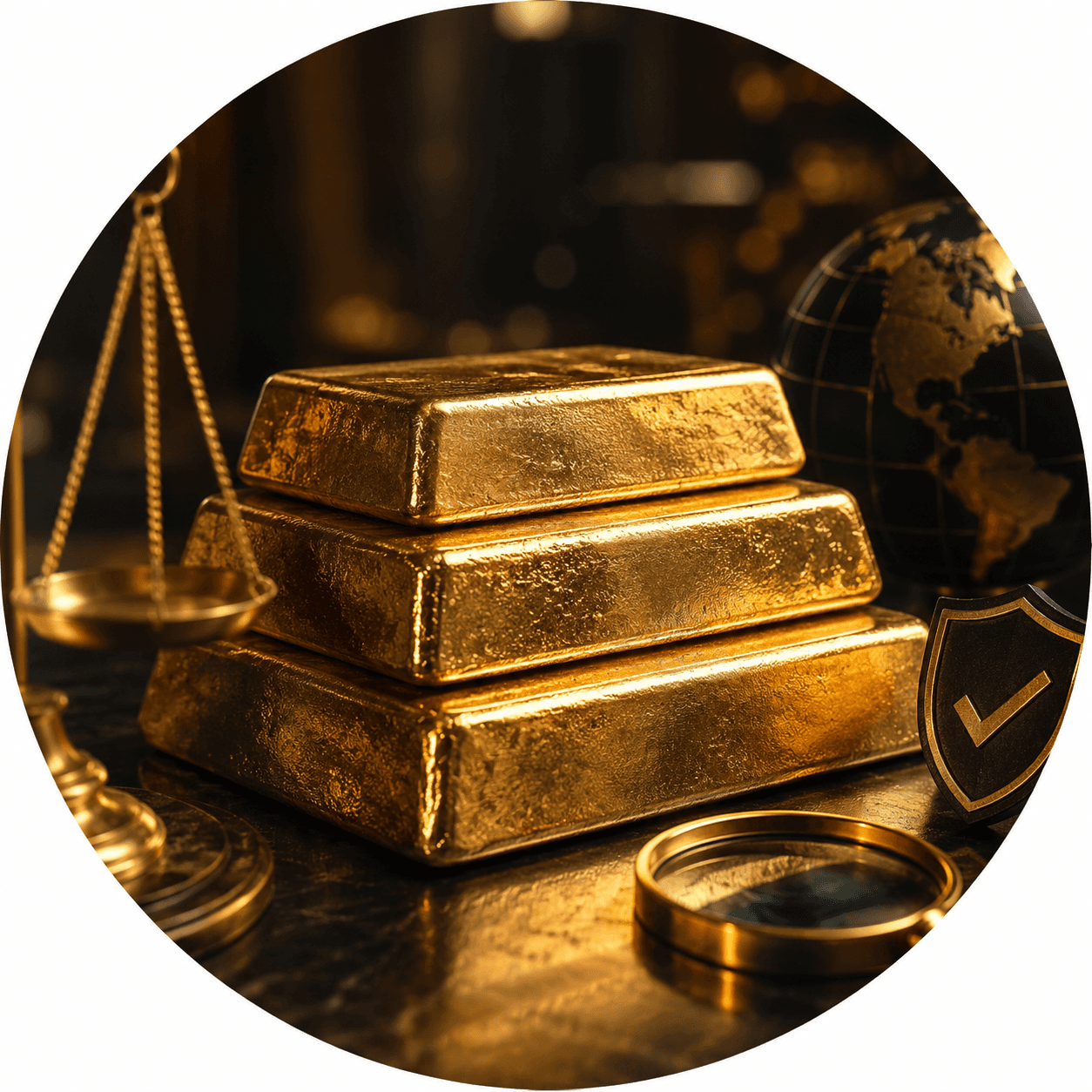 Gold bullion, assay tools and global trade
