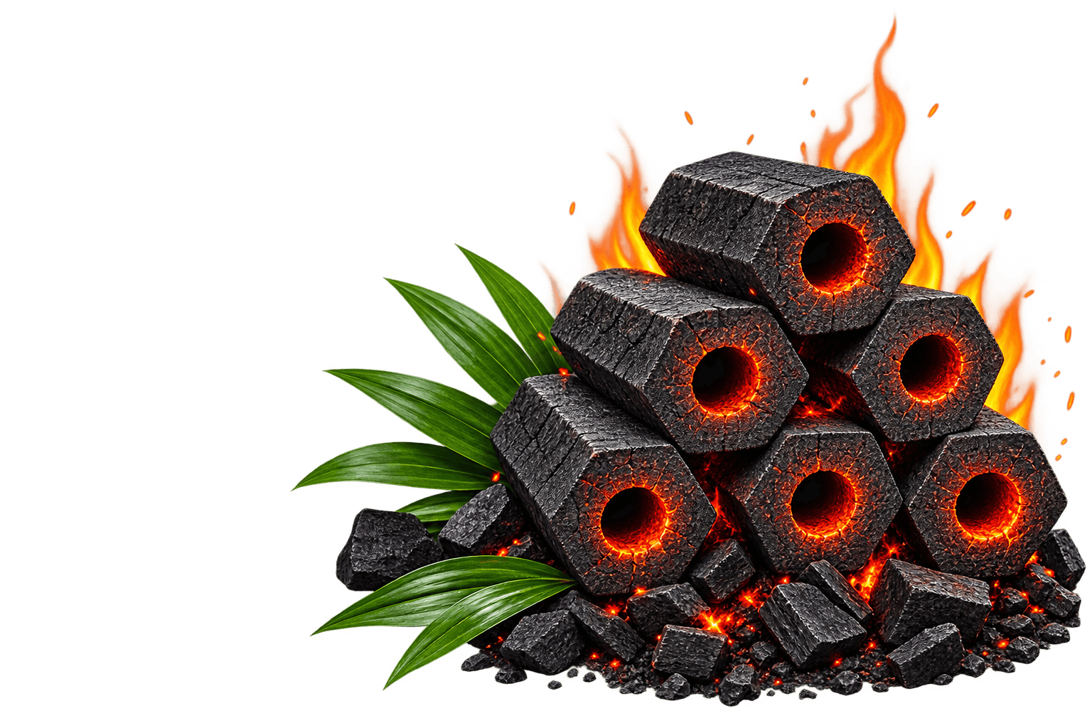 Premium hexagonal coconut shell charcoal briquettes